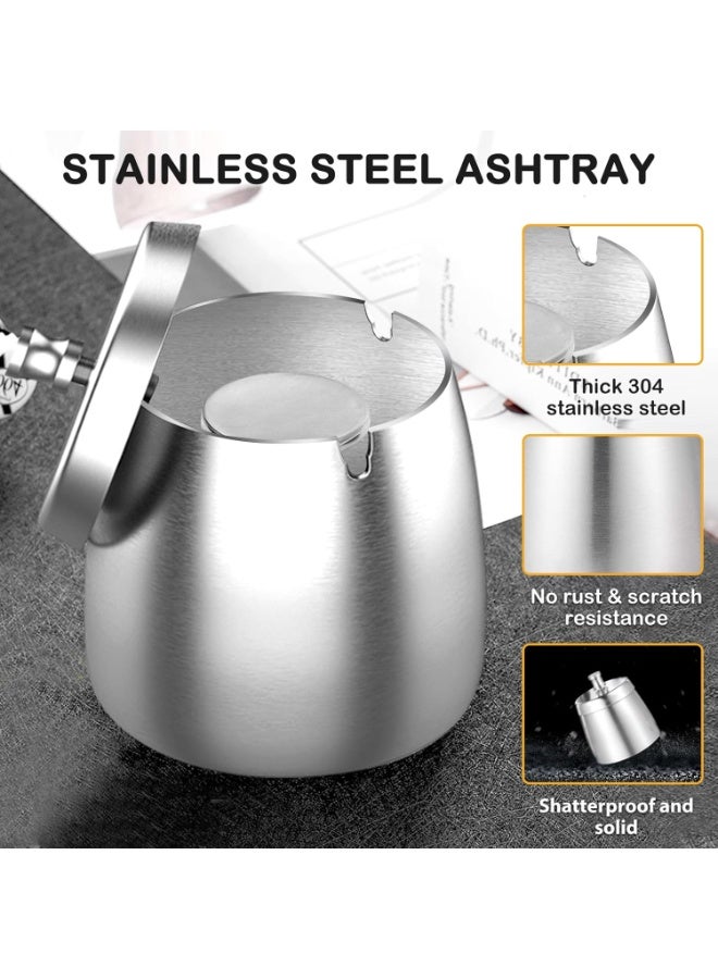 Lid-Equipped Ashtray for Smokers‌: A large home and outdoor use metal ashtray with a cover, designed for cigarette smokers. Windproof and smell-proof, ideal for patio settings. Available in silver and large size (L). - Image 3